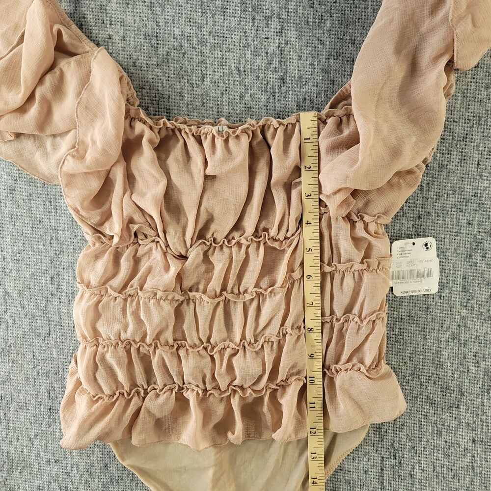 NWT Intimately Free People Smocked Bodysuit S Blush Pink Flutter Sleeve Ruffle - Picture 6 of 9